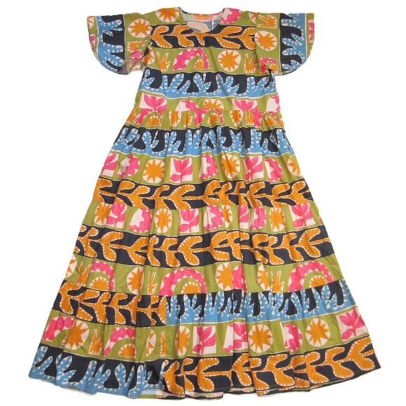 NWT Oliphant V-neck Flirty Maxi in Canyon Red Abstract Print Cotton Dress XXL - Picture 1 of 9